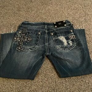 Miss Me Distressed Denim Shorts with Embellished Cross